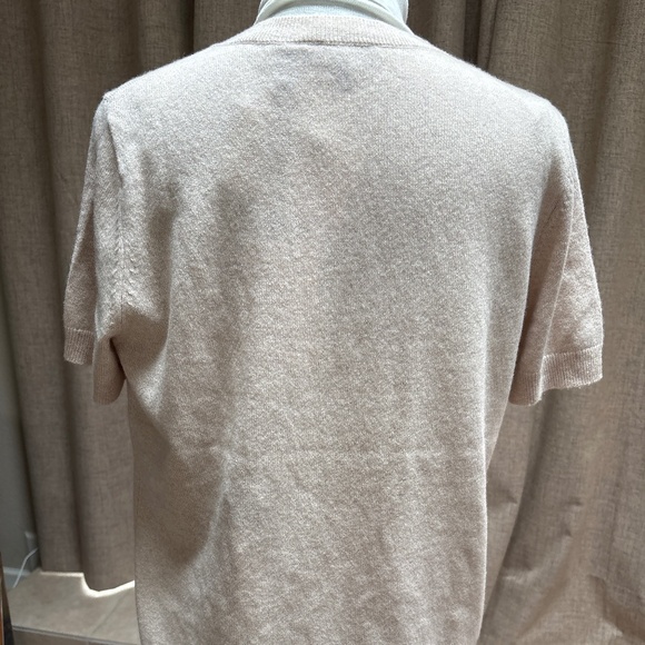 Theory Cashmere Short Sleeve Luxe Knit-Taupe/Oatmeal-NWT - Picture 3 of 5